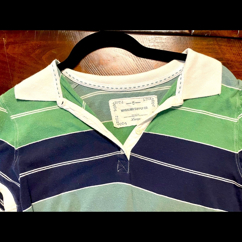 Blue/Green striped, button-down polo 👕!